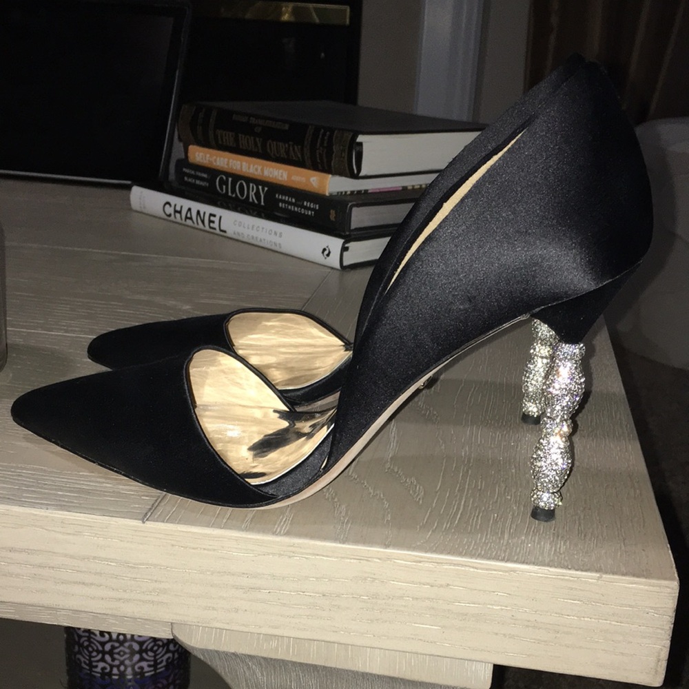 Badgley mishka NWT Satin D’ORSAY with Crystal Sculpted Heel leather sole size 10